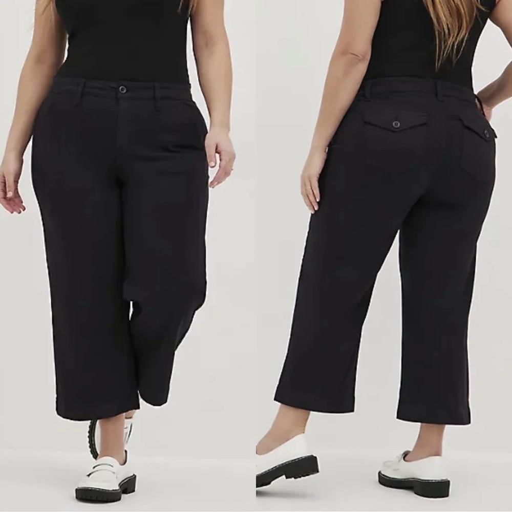 Torrid Crop Wide Leg Stretch Twill Mid-Rise Pant Black Size 12 - Picture 1 of 7